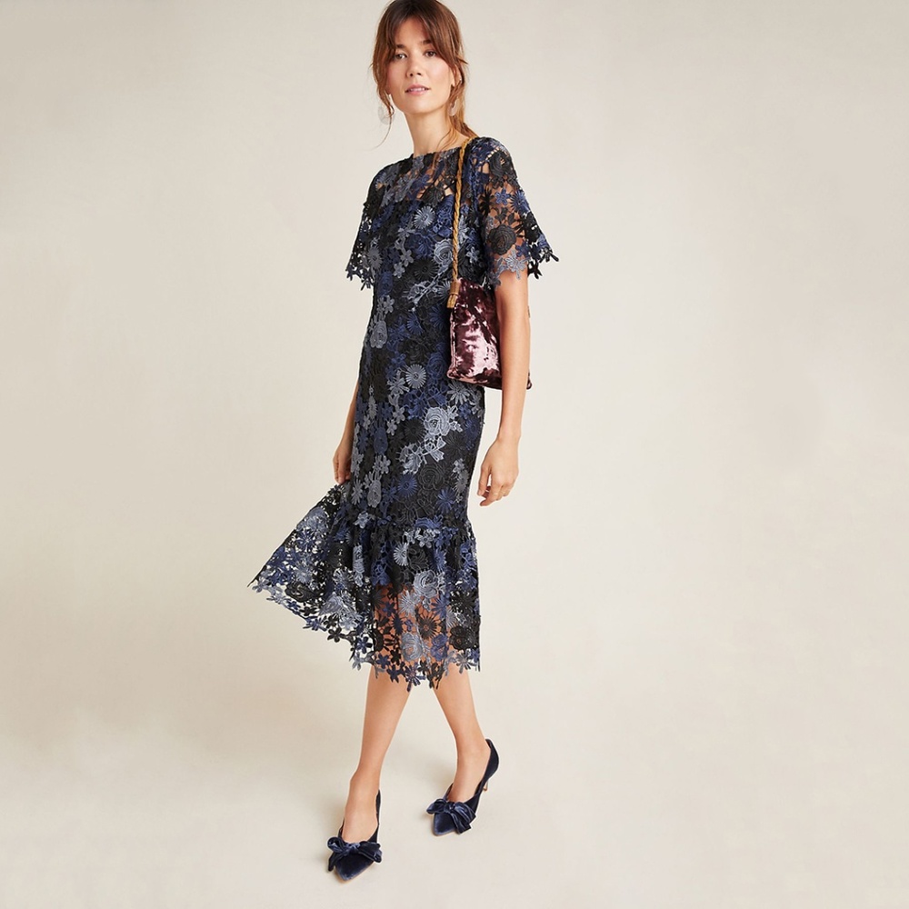 Eva Franco Anthropologie Embroidered Floral Midi Dress - Picture 1 of 6